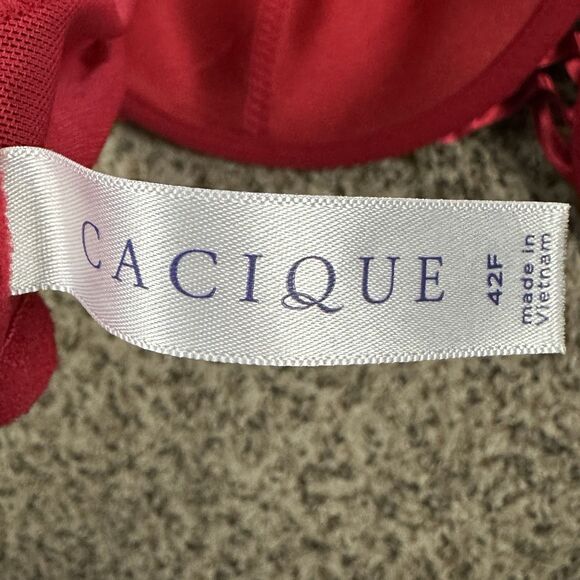 CACIQUE 42F Red Lightly Lined French Balconette BRA UNDERWIRE 4 Hook Closure - Picture 6 of 7